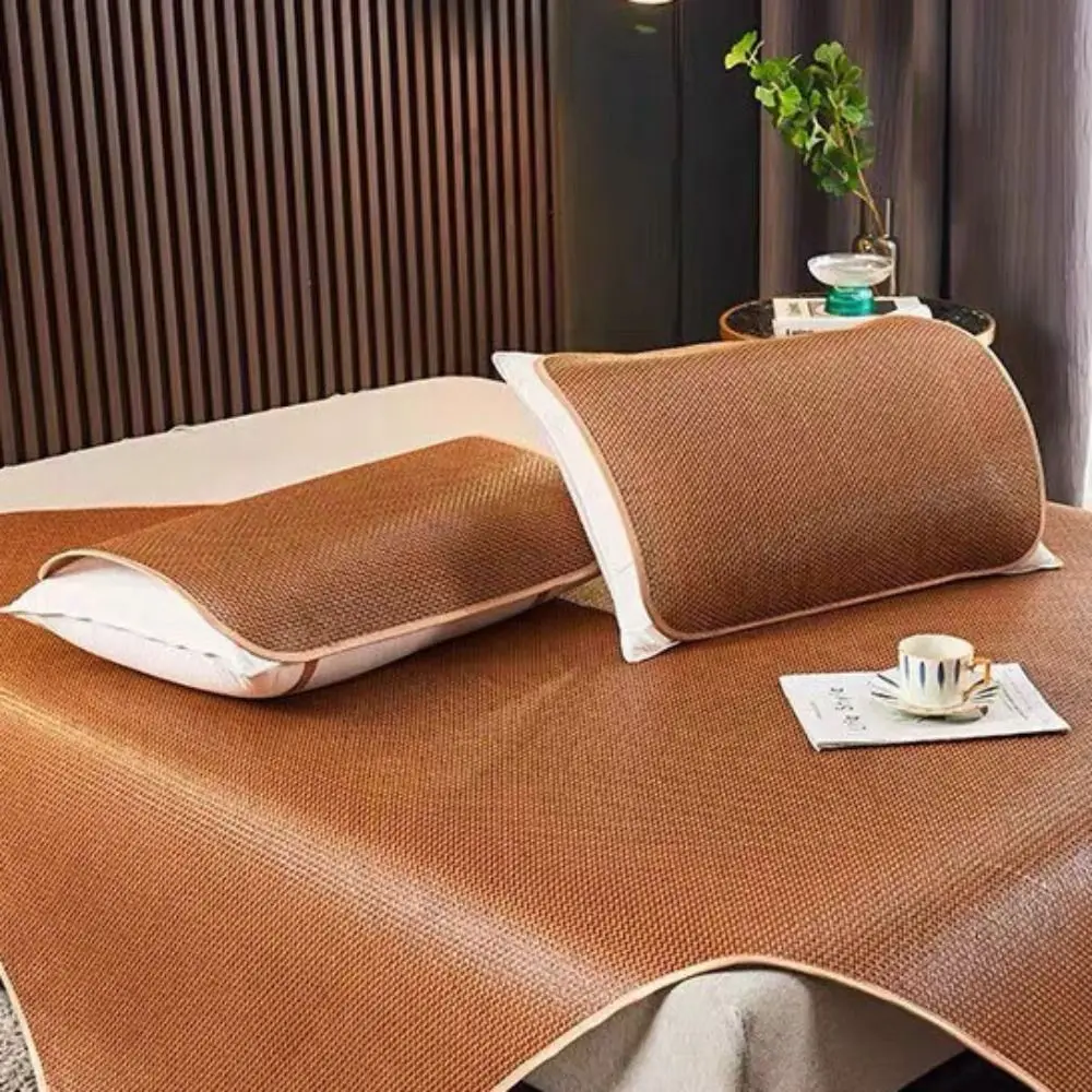 

1 Pair Rattan Summer Cool Pillow Cover Breathable Elastic Band Cooler Pillowcase Rectangular No Burr Pillow Protecter Bedroom