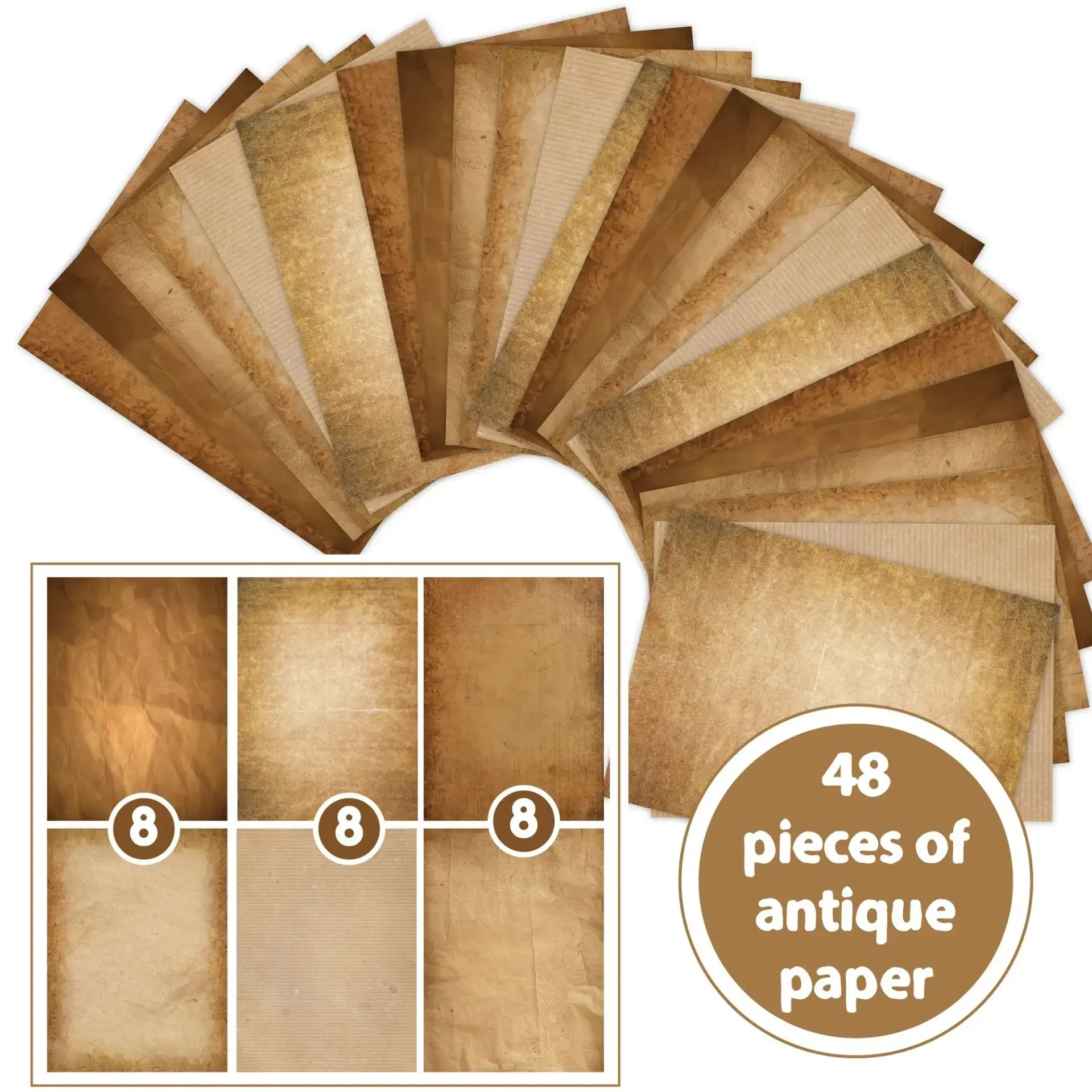 Papel de papelería vintage 48 hojas, tamaño carta de 8,5" x 11", papel de impresora antiguo envejecido de doble cara para escribir, invitaciones