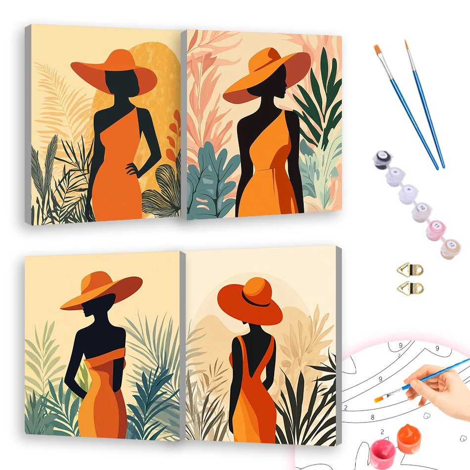 

RUOPOTY Oil Painting By Numbers Abstract woman 20x20cm ready Frame Arts For Beginner Simple Decorative Canvas Drawing Home Decor