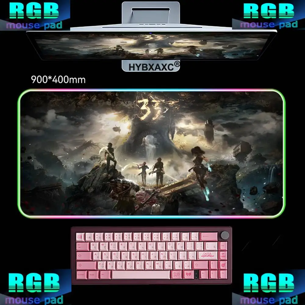 

RGB Mousepad Hot Game Clair Obscur Expedition 33 Mouse Pad LED Luminescence Keyboard Deskmat Large Gamer Mice Rug With Backlight