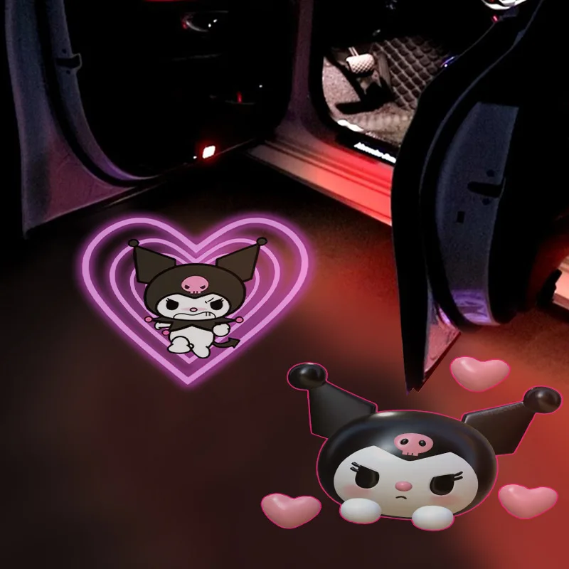 Sanrio Kuromi Welcome Lamp My Melody Car Projector Light Cartoon Universal wireless atmosphere Induction Signal Lamps Decoration