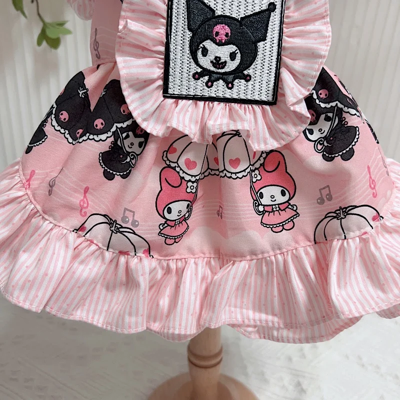 Cute Cartoon Print Pet Dog Clothes Handmade Cotton Pink Princess Dresses For Small Medium Dog Spring Summer Puppy Dog Skirt Coat