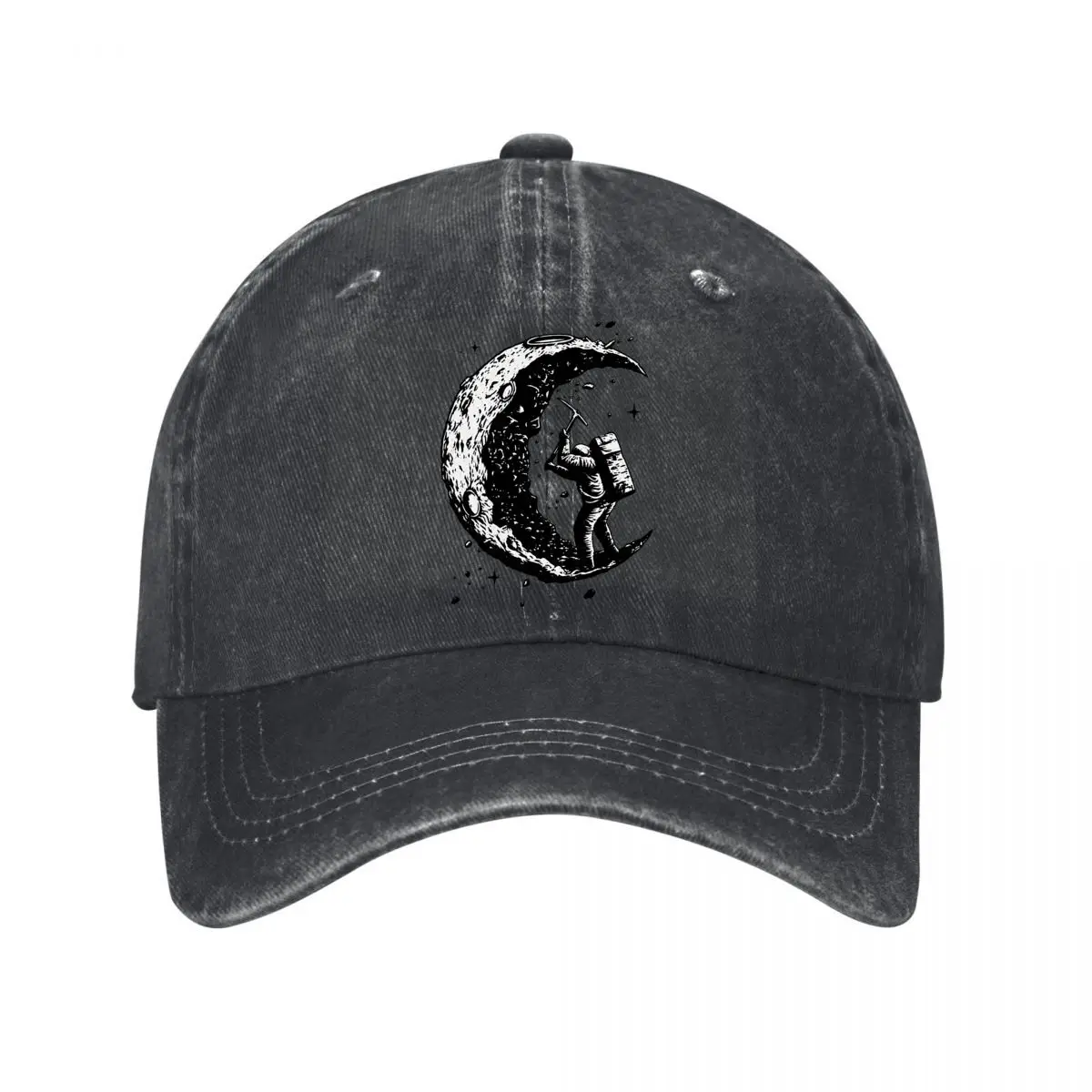 Astronaut Mining Crescent Moon Space Illustration New Vintage Washed Cotton Baseball Cap Sun Hats