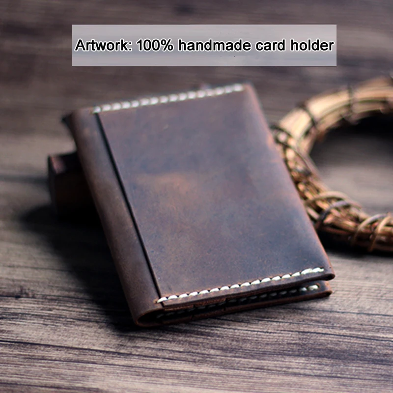 High Quality Handmade Vintage Genuine Leather Card Wallet Men Credit Card Holder Driving License Sleeve Name Card Case ID Holder