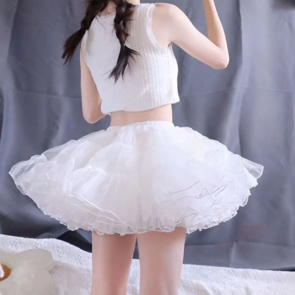 Elegant 4 Layer Lolita Petticoat 30/35/40/45cm Soft Fluffy Bottoms Skirt Support White Boneless Half Slips Summer