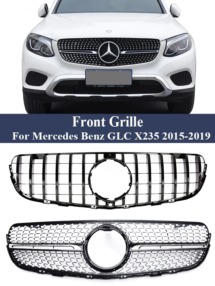 Front Panamericana GT Style Grille Black Silver For Mercedes Benz GLC SUV Coupe X253 C253 2015-2019 Prefacelift Exterior Parts