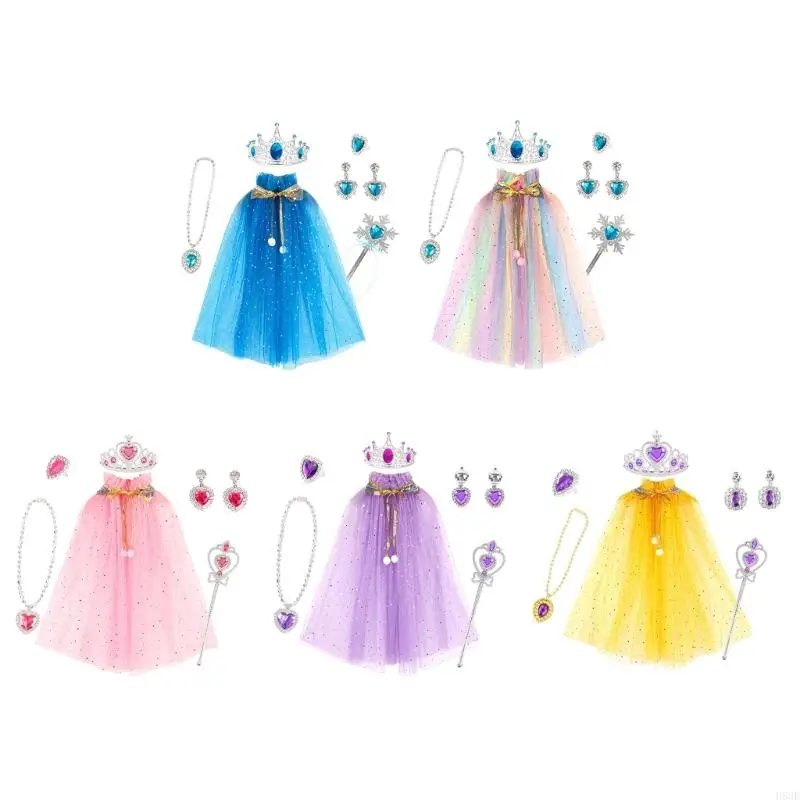 H58E Princess Party Dress Up Fairy Princess Costume Princess Cape Cloak Christmas Jewelry Fairy Costume Girl Birthday Costume