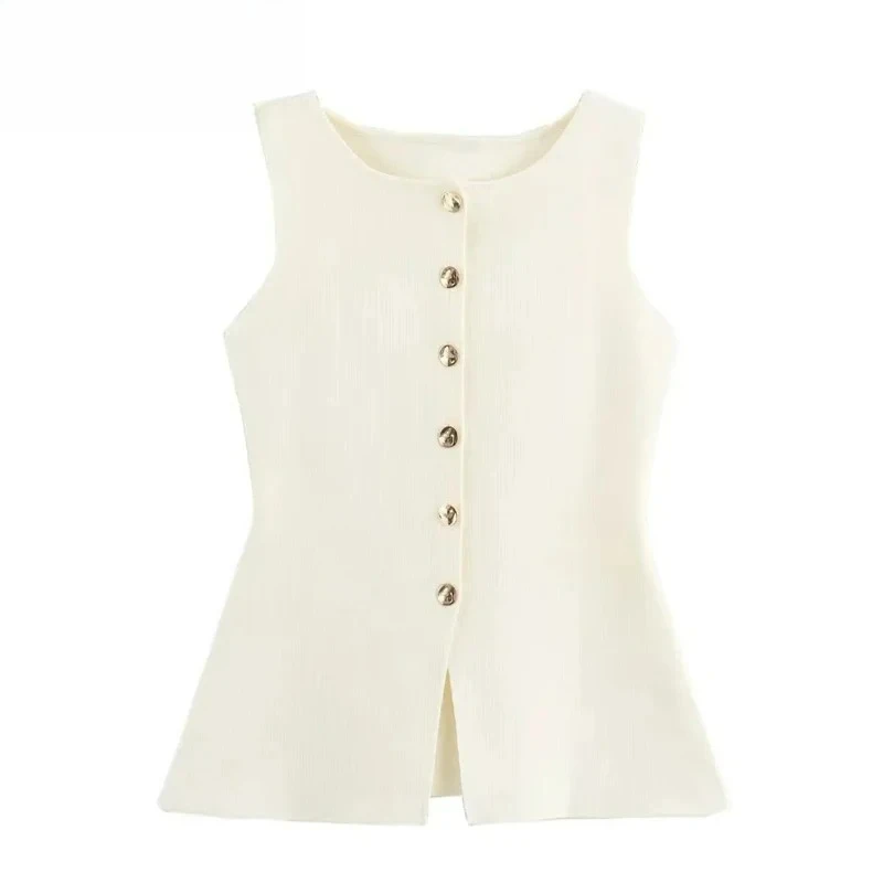 

Женский вязаный жилет с пуговицами, без рукавов, летний, элегантный, приталенный, для женщин