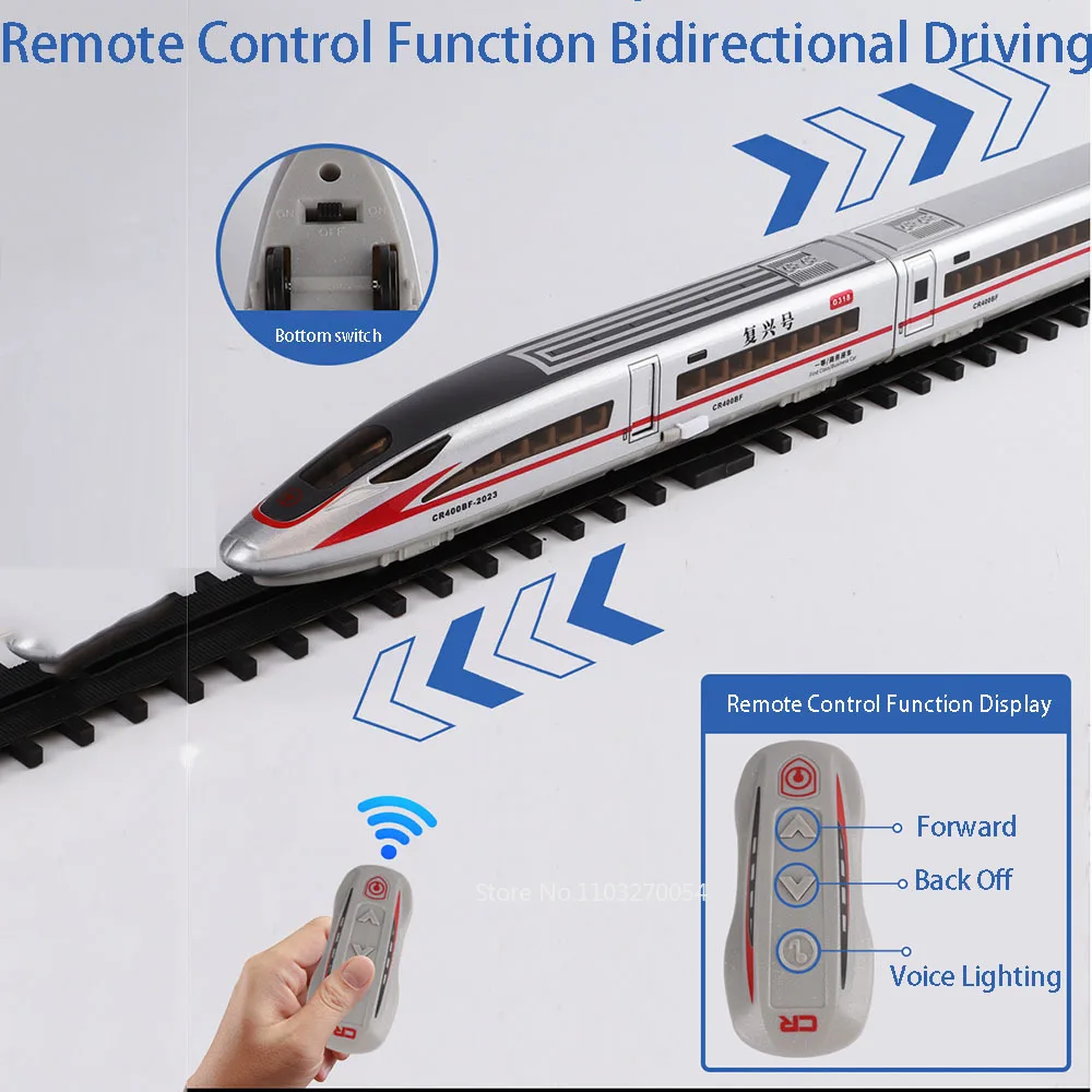 1:60 Electric Alloy Fuxing High Speed Rail Miniature Model Car Remote Control Toys Diecast Door Opened Sound Light Kids Toy Gift