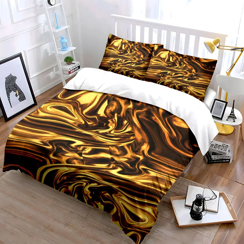 Golden Liquid Flowing Texture Print Soft Comfortable Duvet Cover Bedding Set Included 1*Duvet Cover 2*Pillowcases Luxury gifts