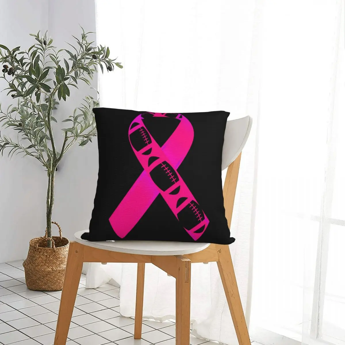 Football Pink Ribbon Breast Cancer Awareness Square Pillow Case Throw Pillow Funny Cushion Covers