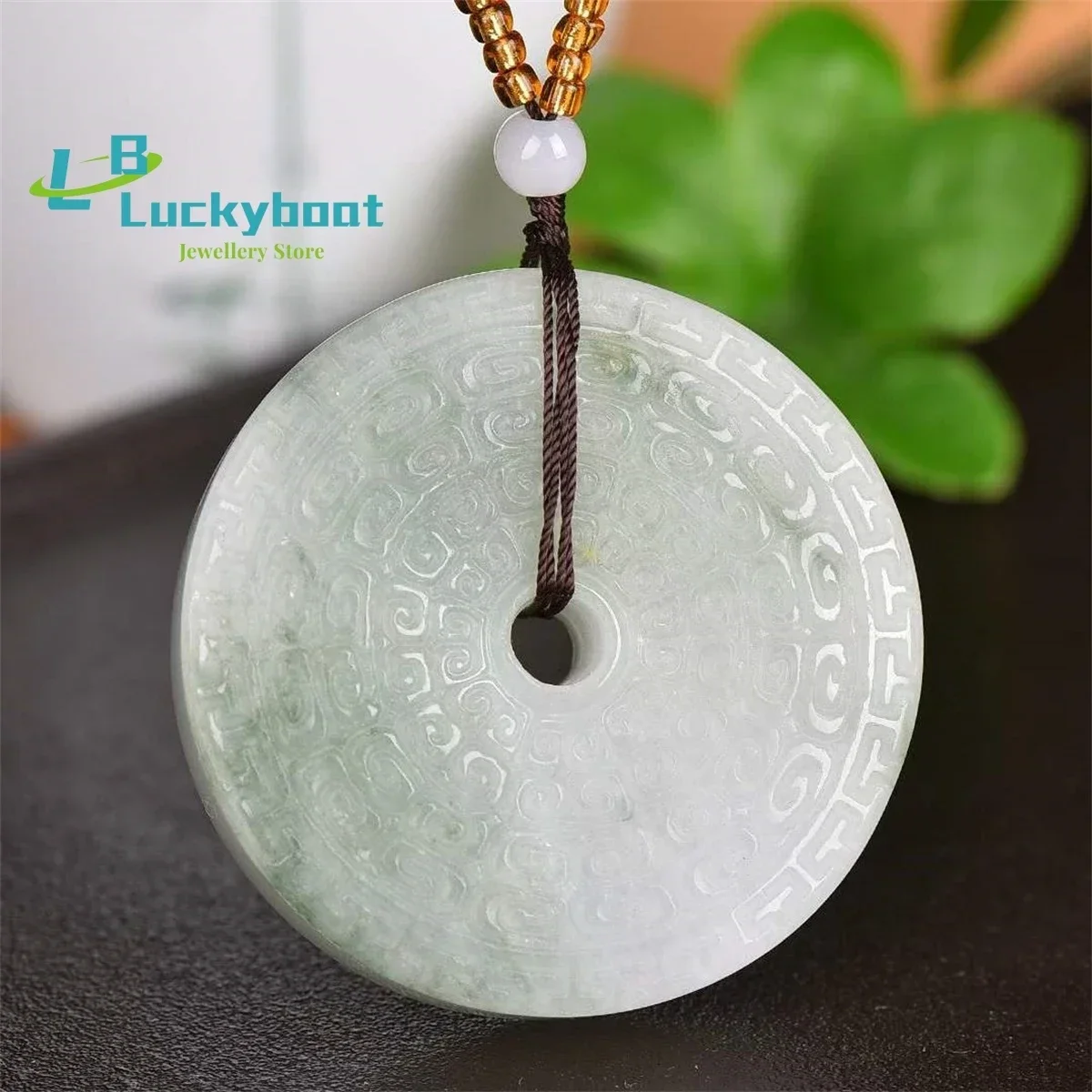Natural Tianshan Cui Hui Wen Ping An Buckle Round Tag Pendant Simple and Personalized Fashion Versatile for Men and Women