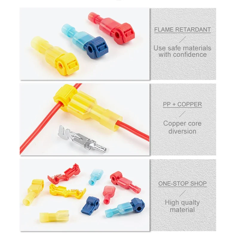 Multifunction T-Tap Connector Quick Electrical Cable Connector Snap Splice Lock Wire Terminal Self-Stripping Insulated Terminals