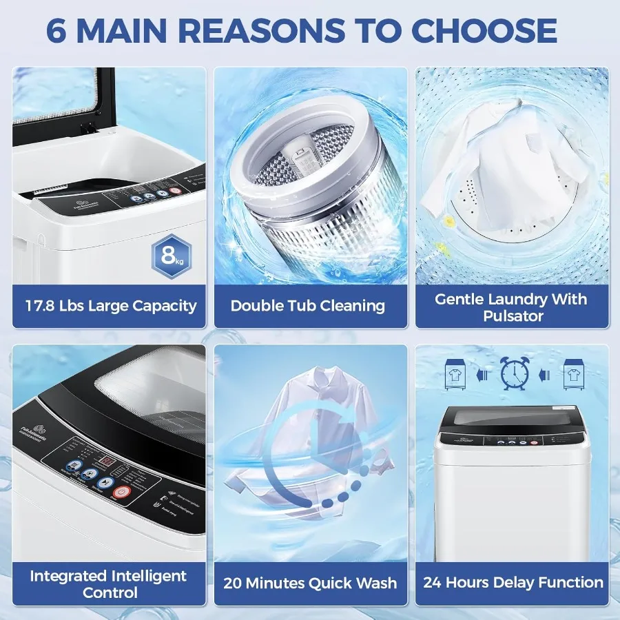 Compact Portable Washing Machine with 17.8Lbs Capacity and Full-Automatic Functionality 2.4Cu.ft Washer and Dryer Combo Featuri