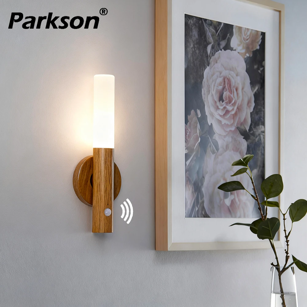 LED Intelligen Sense Light Magnetic Charging Imitation Wood Grain Ambient Night Light Bedside Corridor Wall Light Emergency Lamp
