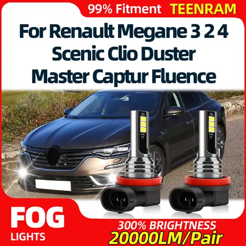 자동차 전면 안개등 LED 안개등, 르노 메간 3 2 4 Scenic Clio 먼지털이 Master Captur Fluence, 2PCs, 20000LM, 12V, 6000K