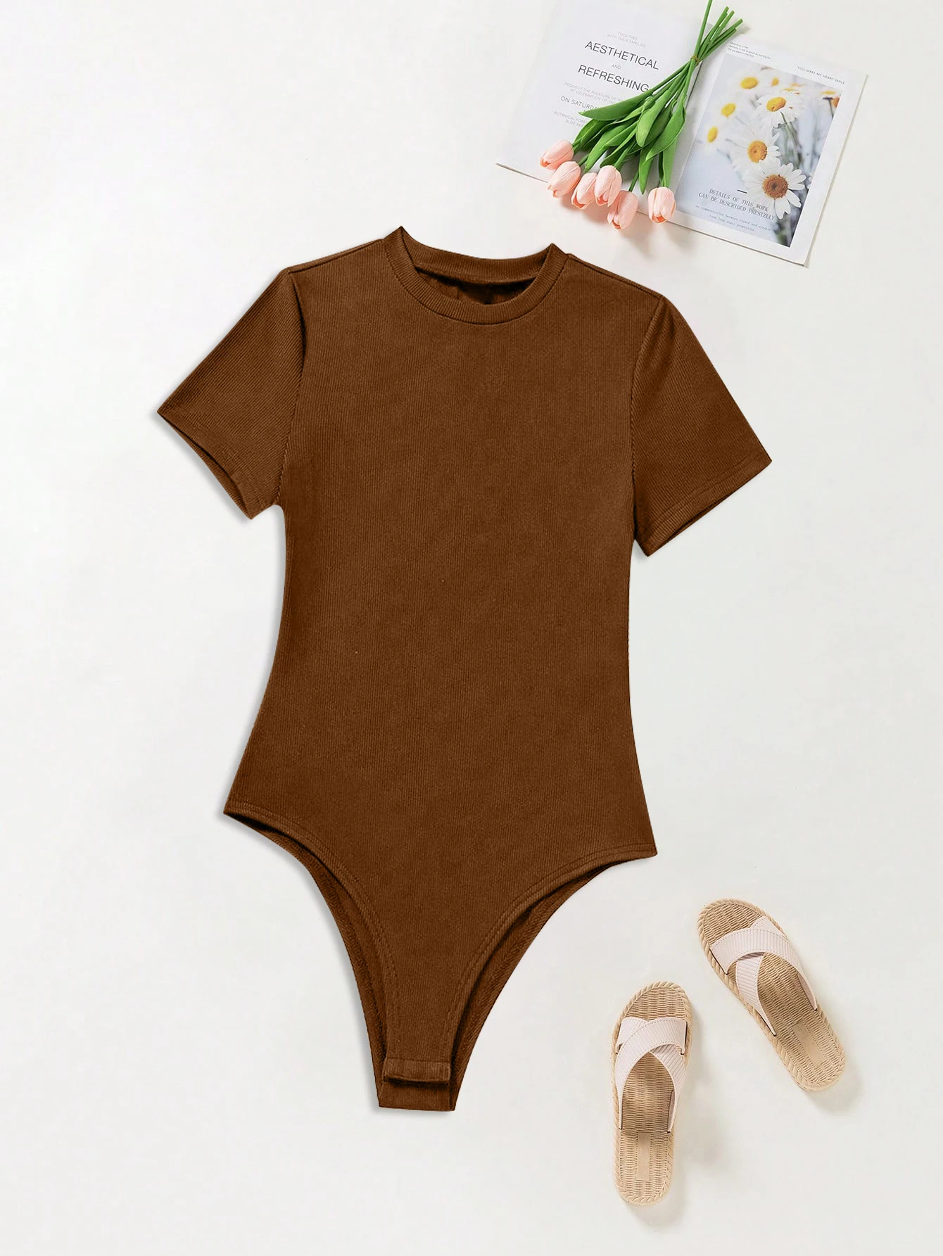 

New women's clothing, ribbed spring summer autumn versatile sexy casual round neck jumpsuit