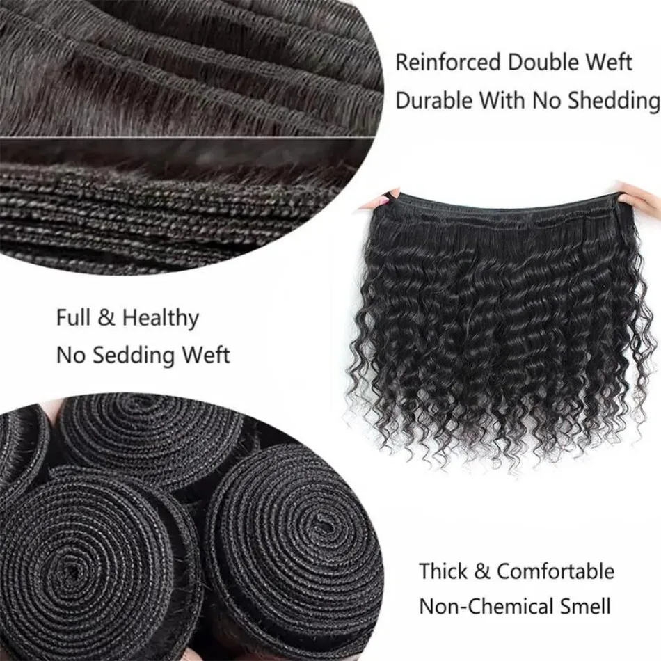 حزم شعر بشري مموج عميق حزمة شعر برازيلي 100% شعر بشري 10-32 بوصة لون طبيعي للنساء السود وصلات شعر ريمي