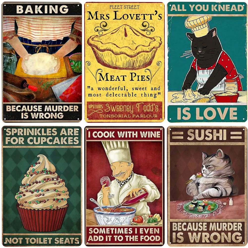 Schwarze Katze Vintage Metall Zinn Schild, Backen Katze Kunst Plakat für Bar, Café, Zuhause, Küche, Wand dekor, nie so ein Skinny Cook Schild N449 – Detail 1