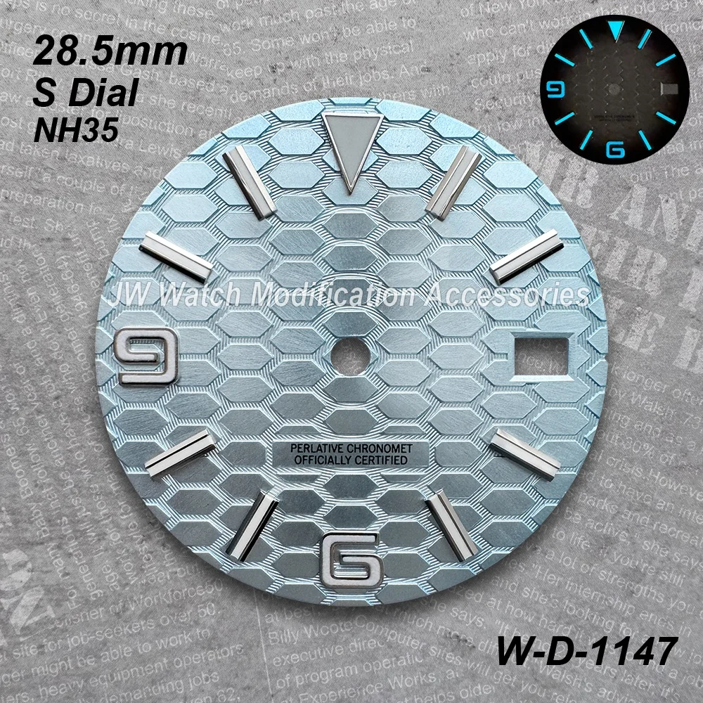 28.5mm Diving S Dial For NH35/NH36 Automatic Movement Ice Blue Luminous High-Quality Mechanical Watch Modification Accessories