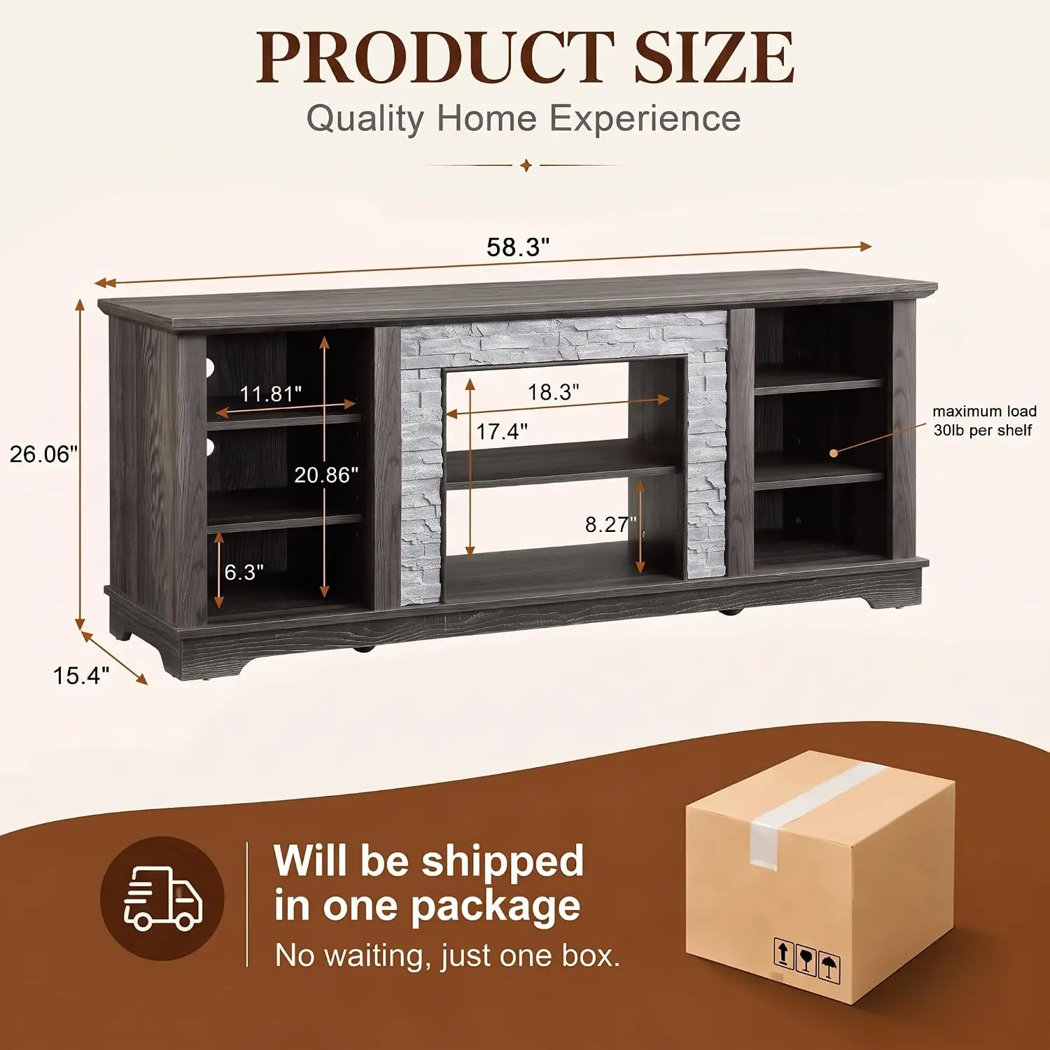 Modern TV Stand With Stone Surround, Entertainment Center Storage, Console For TVs Up To 65