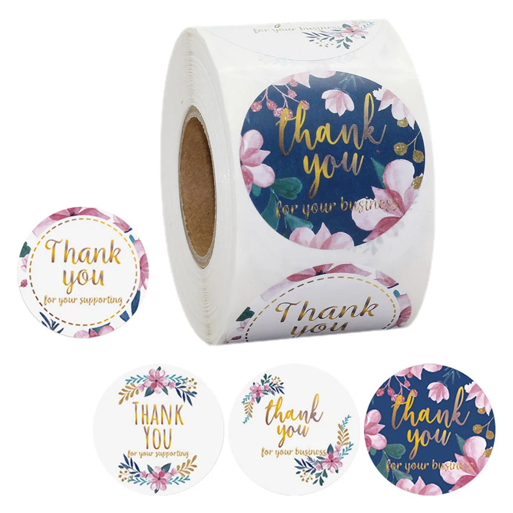 Thank You Sticker Roll Elegant Round Design Self-Adhesive Stickers for Gift Wrapping Envelopes Scrapbooking Thank You Sticker