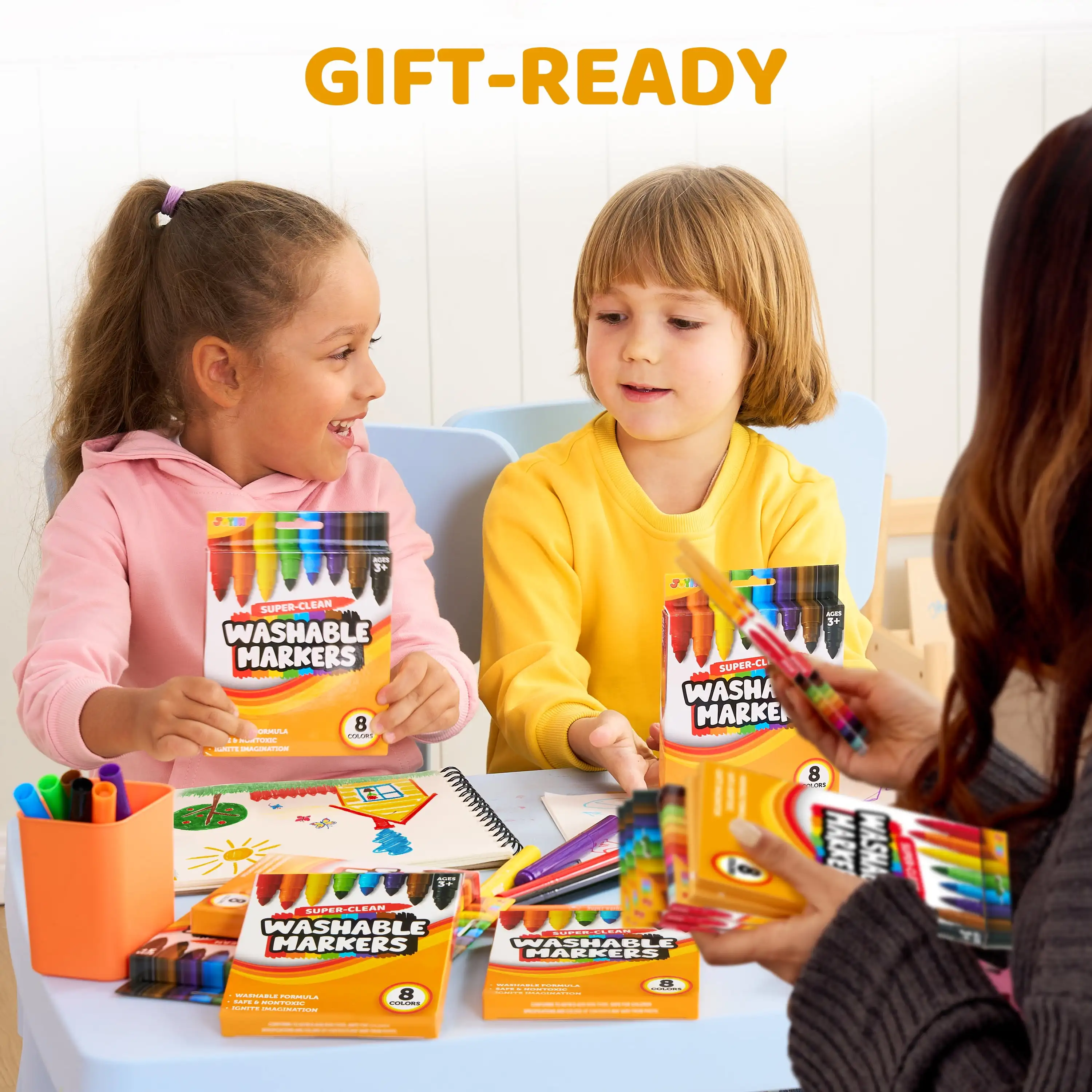 Joyfy marqueur lavable 64 unités 8 boîtes 8 marqueurs de couleur ensemble en vrac pour les activités préscolaires en classe projets artistiques cadeau d'anniversaire