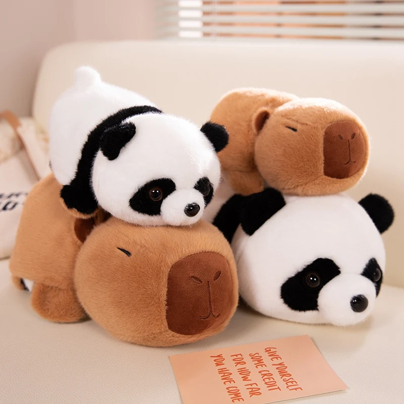 24-34cm Fluffly Capybara Lesser Panda Reversible Panda Plush Doll Soft Stuffed Creative Toys Animal Pillow Decor for Girls Gifts