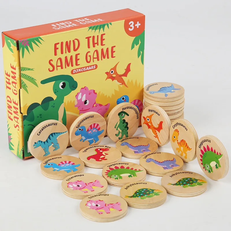 Jeu de mémoire éducatif en bois pour enfants, thème Dinosaures et Circulation, jouet cognitif pour bébés, jeu d'échecs de la mémoire, jouets éducatifs en bois pour l'entraînement de la concentration des enfants