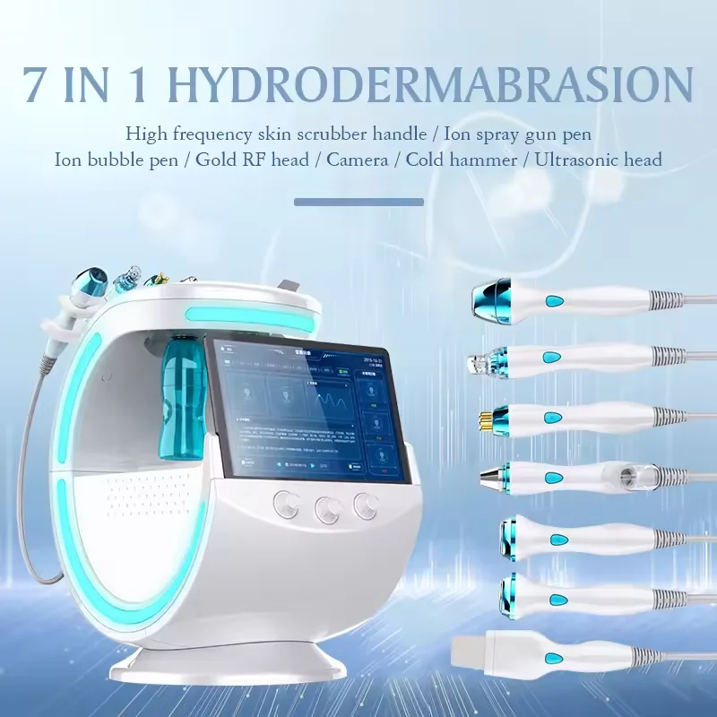 New 7 In 1 Smart Facial Cleansing Skin Analyze Deep Pore Vacuum Hydra Lift Anti-aging Beauty Machine Ice Blue