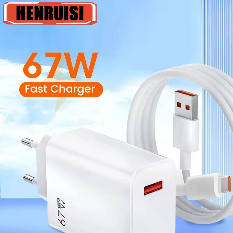 

67W USB GaN Charger Fast Charging Phone Charger Adapter 6A Type C Cable For iPhone Samsung Xiaomi EU/US Plug Quick Wall Charger
