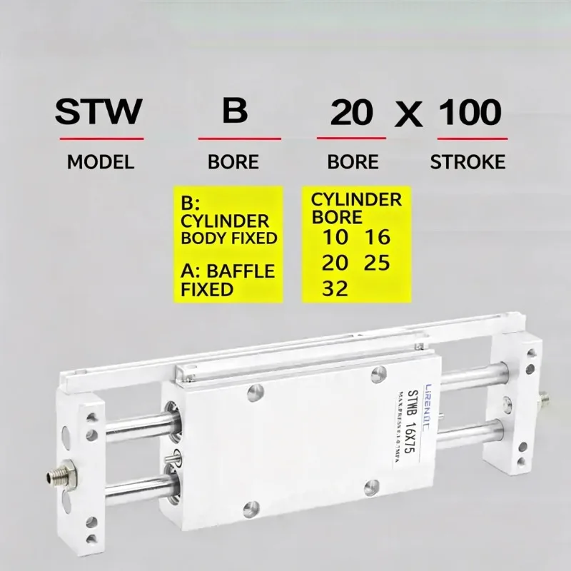 STWB 10/16/20/25/32mm Bore Pneumatic Cylinders 20-200mm Stroke Sliding Table Cylinder Double Rod Double Shaft