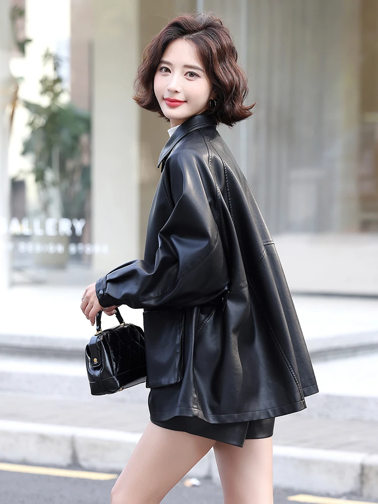 本物の羊革ジャケット レディース ミッドレングス カジュアルシャツ ルーズアウター 高品質ジャケット 大きいサイズ 通勤用ジャケット