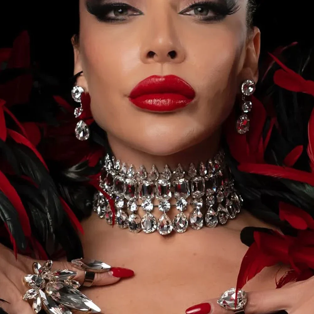 Fashion Trend Exaggerated Jewelry Set Dubai Wedding Accessories Drag Queen Geometric Rhinestone Necklace Earrings Sets for Women