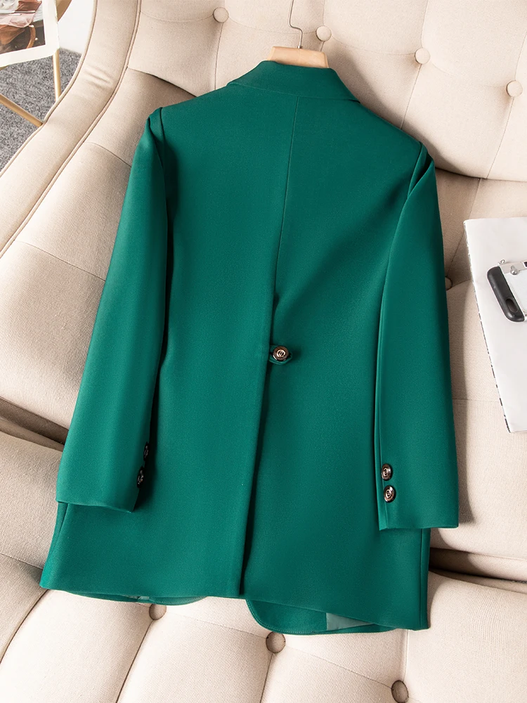 Blue Black Green Women Solid Formal Blazer Coat Female Long Sleeve Single Breasted Straight Jacket For Office Ladies Work Wear