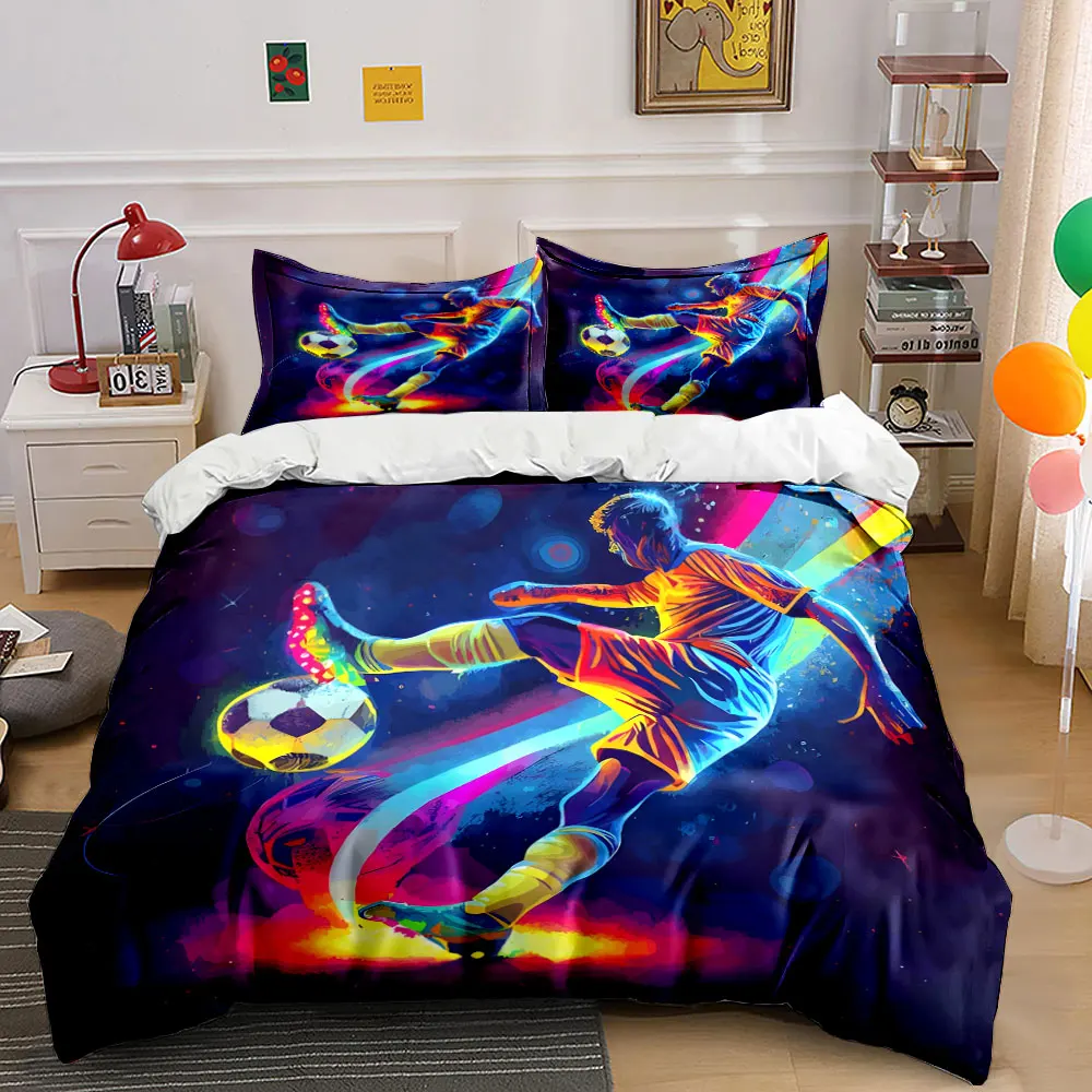 Vibrant football player kicking ball Bedding Set for Kids Luxury Gift 3pcs Digital Print Comforter Set Soft Comfortable