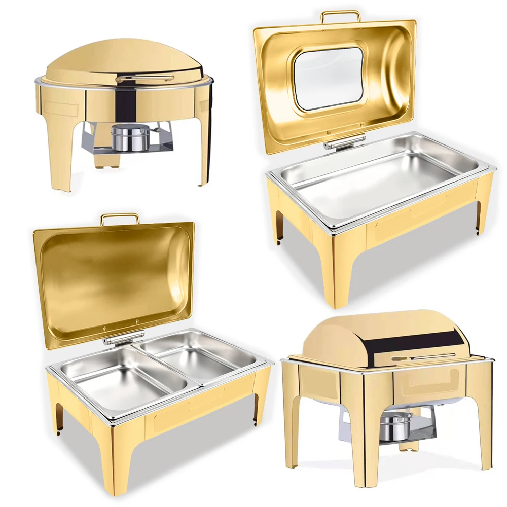 Hotel Restaurant Supplies Roll Top Gold Hot Pot Catering Equipment Kitchen Equipment Hot Pot Buffet Set