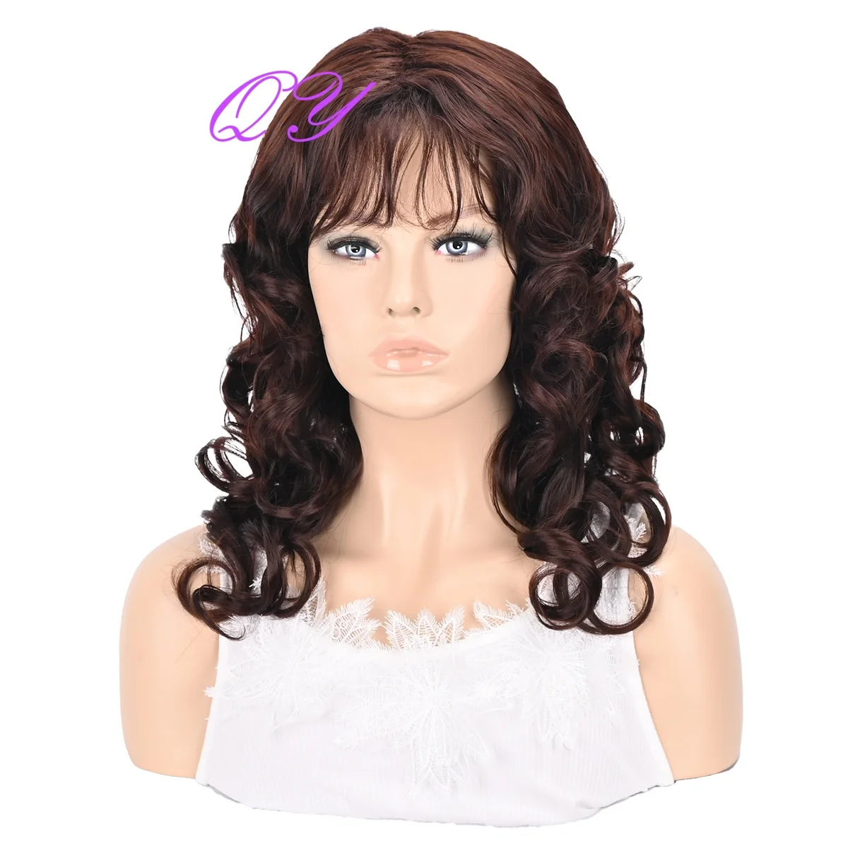 Women's Short Water Wave Synthetic Wig with Bangs