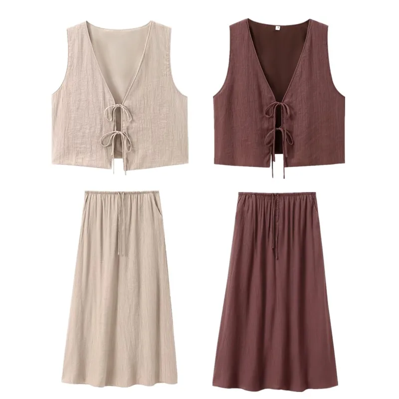 Falda ceco informal a rayas de cintura alta para mujer, conjunto de moda de verano, falda con cinturón, conjunto para ...