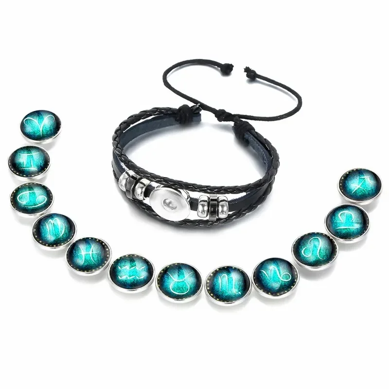 Leuchtendes 12-Sternbild-Armband, Sternzeichen-Perlen, Leder-Armreif, Armbänder für Damen, Punk, Herren, Schmuckzubehör