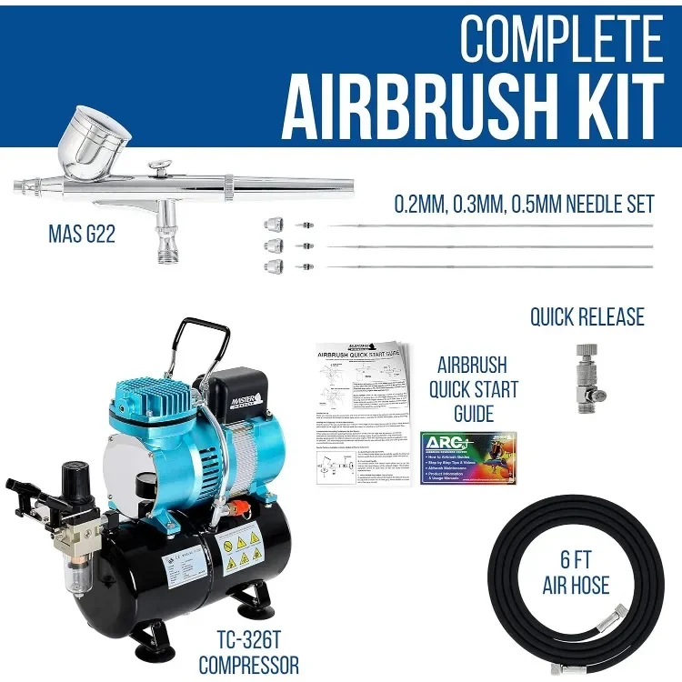 Cool Runner II Dual Fan Air Tank Compressor System Kit with a Pro Set G222 Gravity Airbrush Kit with 3 Tips 0.2, 0.3 & 0.5 mm