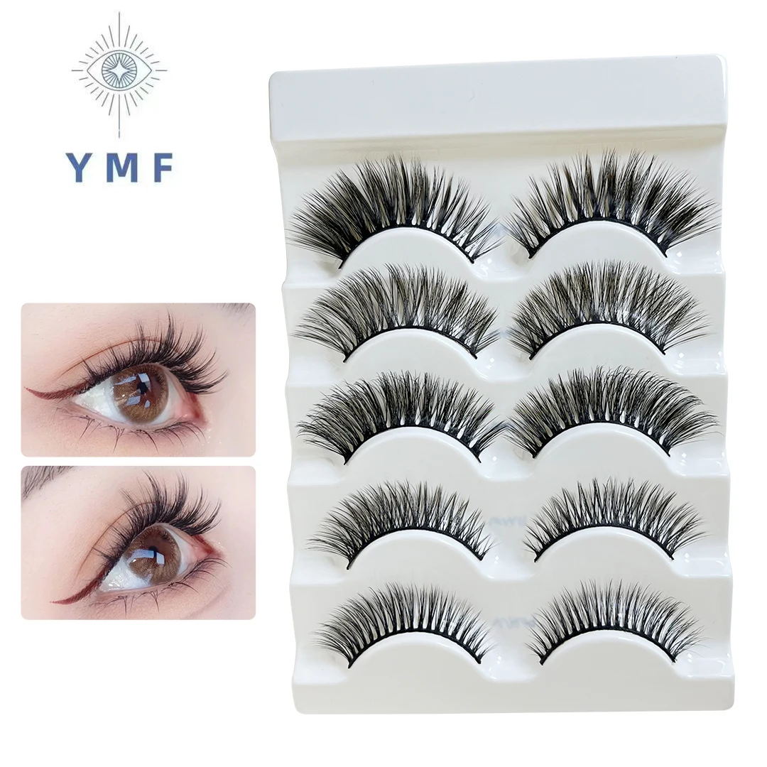 2023 New 5 Pairs  Natural Fluffy Soft Extension Tools 6d Faux Lashes Wispy Makeup In Bulk