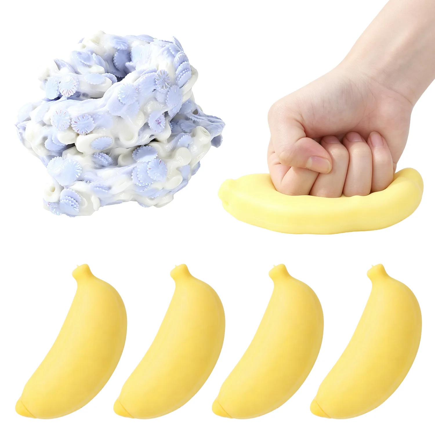 Knuspriger Bananen-Squishy-Spielzeugblock, weicher, drückbarer Stressball, taktiler Fidget-Spielzeug für Erwachsene, sensorisches, beruhigendes Geschenk – Detail 4