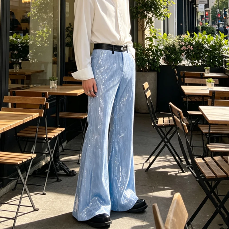 Luxury Men's Sequin Flare Pants High Waist Glitter Wide Leg Loose Trousers Nightclub Party Show Stage Performance Retro For Men