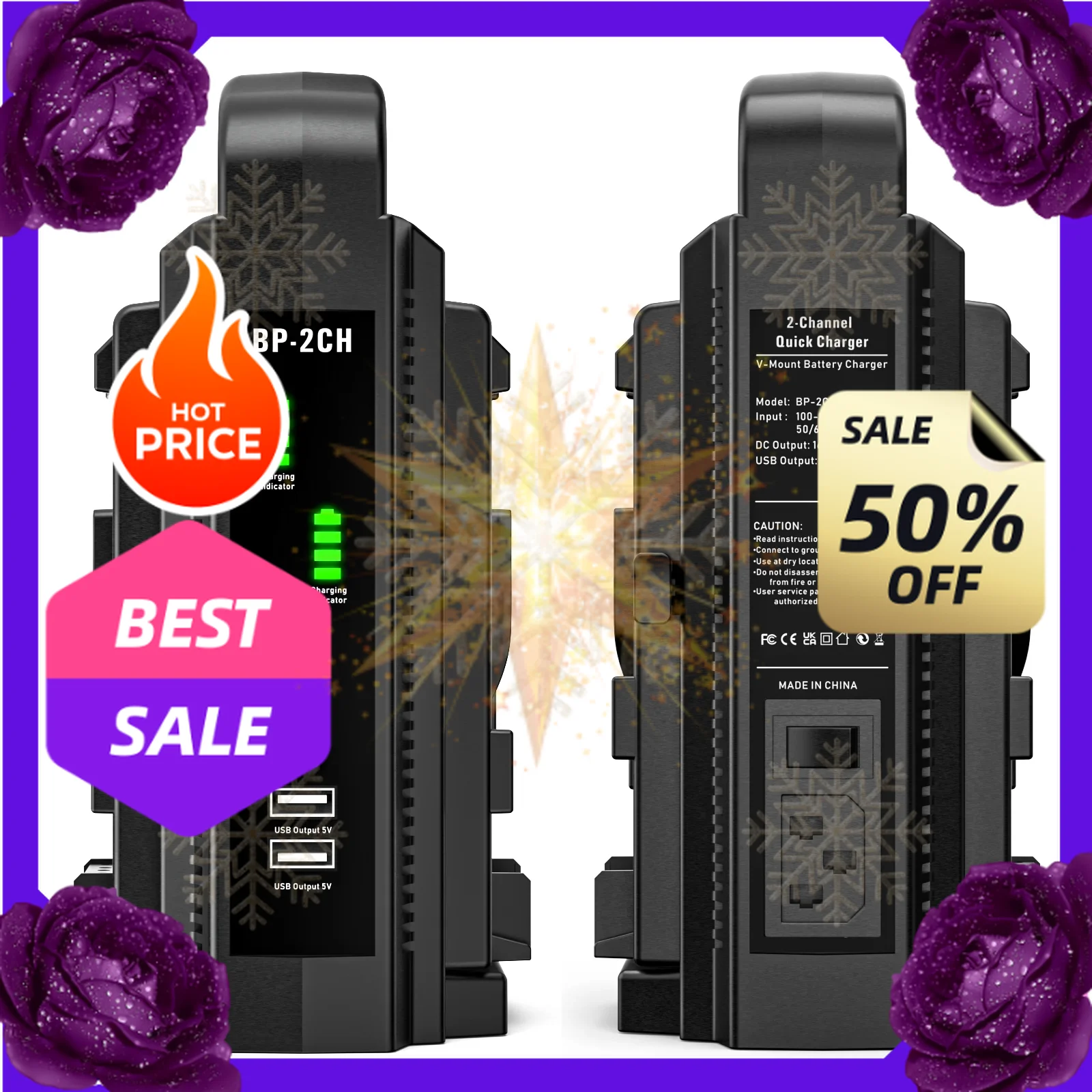 SWZY BP-2CH V Mount Battery Charger Two Channel-Charger Dual Port 100W PD Fast Charger for Sony V Mount Battery Charger
