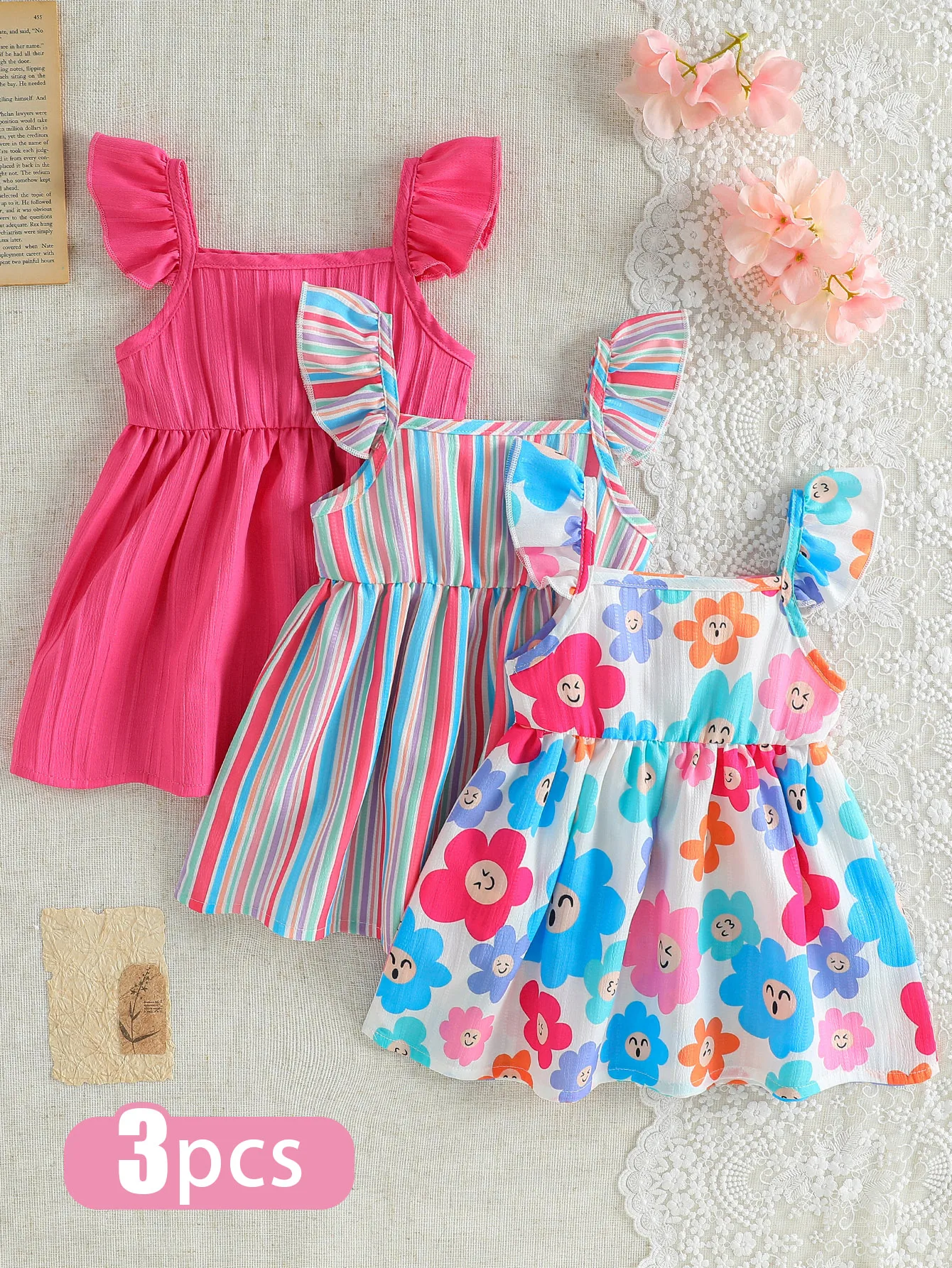 Adorable Baby Girl Sleeveless Dress Set | Lightweight, Breathable, 3 Styles Available, Perfect for Summer Daily & Outings.