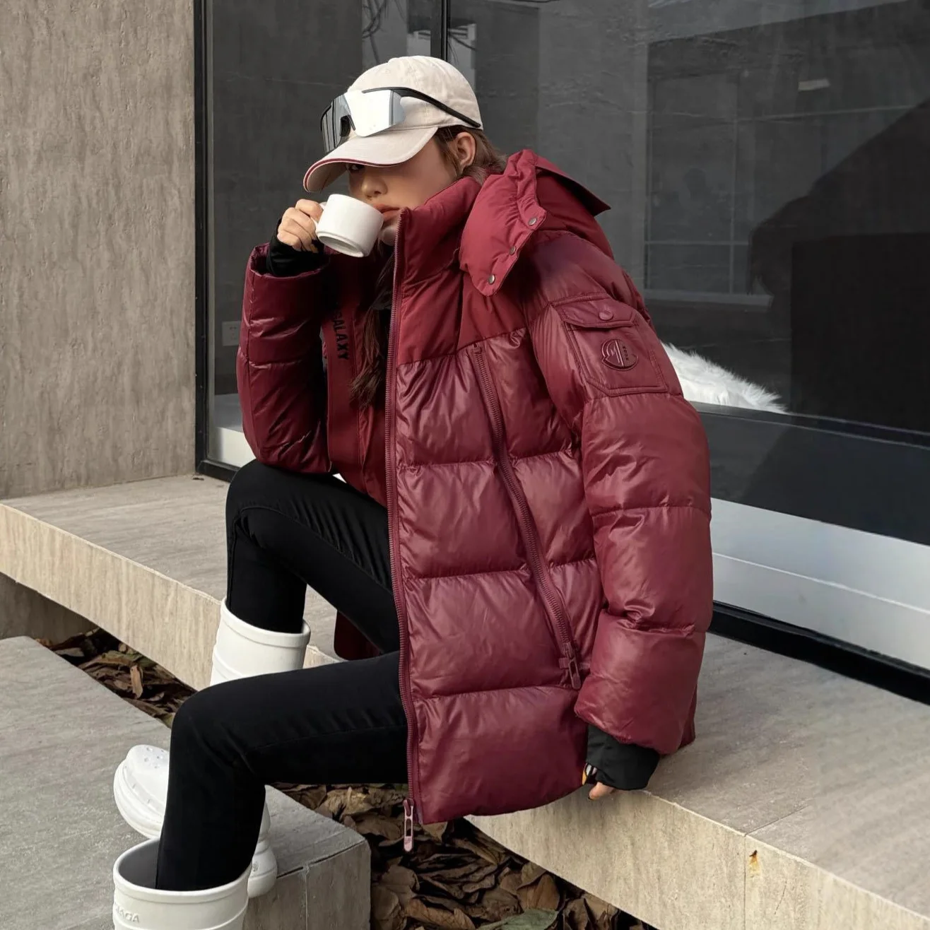 Winter Puff Hooded Mid Length Down Jacket Female Thicken Warm Jackets Women White Duck Down Zipper Parker Waterproof Outwears