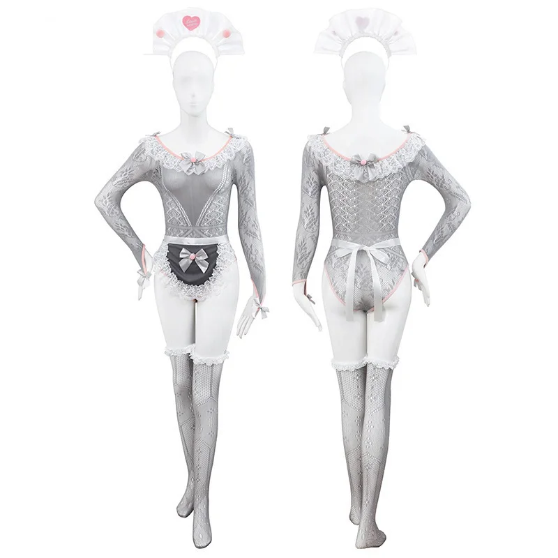 새로운 도착 여성의 섹시한 메쉬 투명 란제리 속옷 레이디 에로틱 롤 플레잉 메이드 바디 슈트 세련된 Fliter Cosplay Costumes