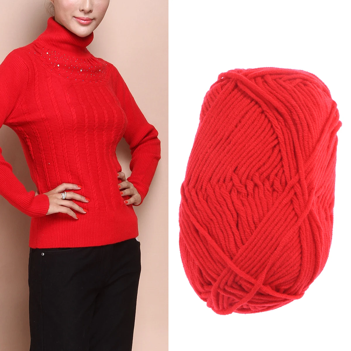 Red Milk Wool Yarn Cotton Chunky Hand Woven Crochet Knitting Wool Yarn Warm Yarn For Sweaters Hats Scarves DIY Making Craft Tool view 3