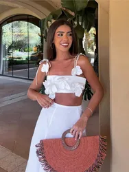 Chic 3d Flower Lace-up Camisole Women Spaghetti Strap Cropped Tops Summer Backless Sleeveless Tube Tops Fashion Lady Beach Tops